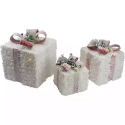 Outlet Kirklands Home Pre-Lit Frosted Rattan Gift Boxes, Set of 3 White