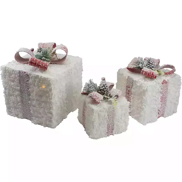 Outlet Kirklands Home Pre-Lit Frosted Rattan Gift Boxes, Set of 3 White