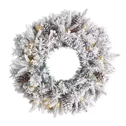 Online Kirklands Home Pre-Lit Fully Flocked Pine Branch Wreath White
