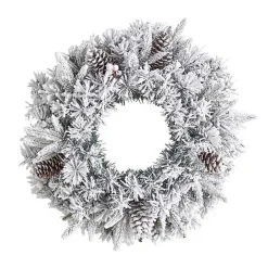 Online Kirklands Home Pre-Lit Fully Flocked Pine Branch Wreath White