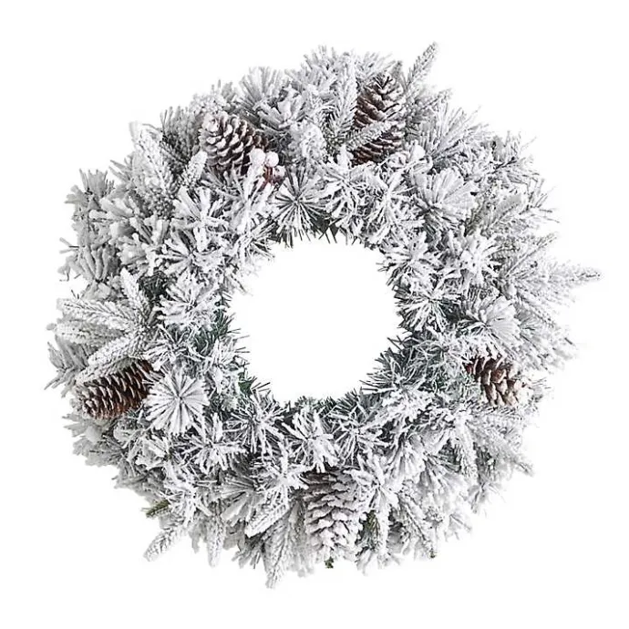 Online Kirklands Home Pre-Lit Fully Flocked Pine Branch Wreath White
