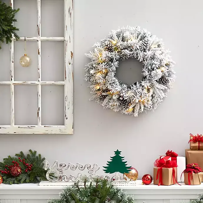 Online Kirklands Home Pre-Lit Fully Flocked Pine Branch Wreath White