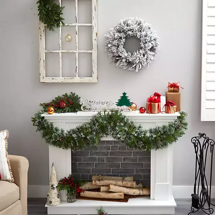 Online Kirklands Home Pre-Lit Fully Flocked Pine Branch Wreath White