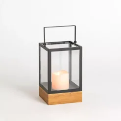 Sale Kirklands Home Pre-Lit Glass Lantern with Wood Base, 10 in.