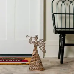 New Kirklands Home Pre-Lit Glitter Rattan Angel, 16 in. Gold