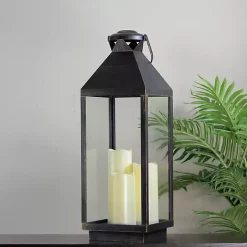Hot Kirklands Home Pre-Lit Gold Brushed Candle Lantern Black