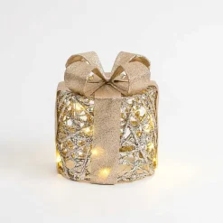 Hot Kirklands Home Pre-Lit Glitter Christmas Gift Box, 6 in. Gold