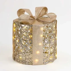 Online Kirklands Home Pre-Lit Glitter Christmas Gift Box, 10 in. Gold