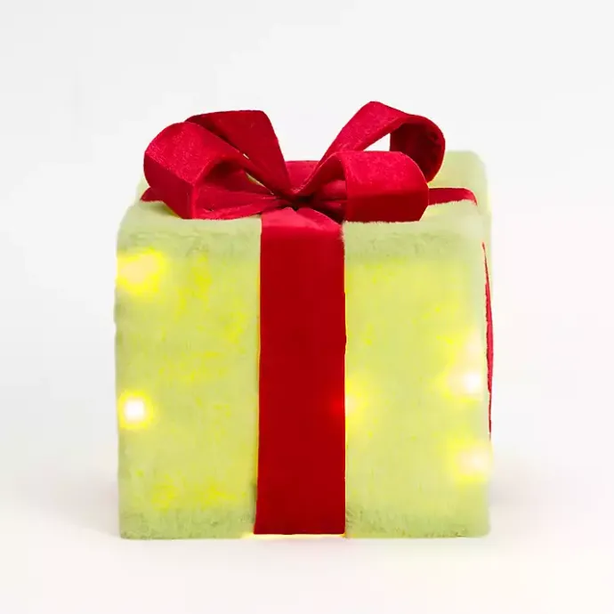Hot Kirklands Home Pre-Lit Green Whimsical Christmas Gift Box, 8 in.