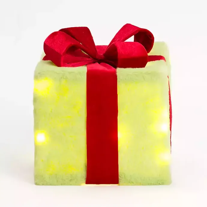 New Kirklands Home Pre-Lit Green Whimsical Christmas Gift Box, 10 in.