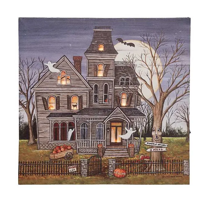 Kirklands Home Pre-Lit Haunted House Halloween Canvas Art Print