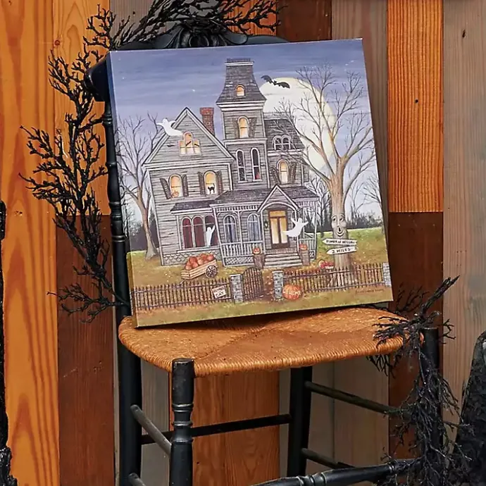 Kirklands Home Pre-Lit Haunted House Halloween Canvas Art Print