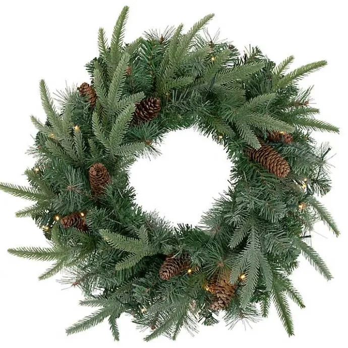 New Kirklands Home Pre-Lit Mixed Pinecones Wreath Green