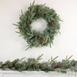 New Kirklands Home Pre-Lit Mixed Pinecones Wreath Green