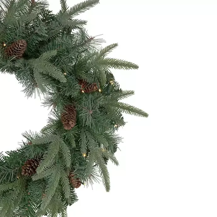 New Kirklands Home Pre-Lit Mixed Pinecones Wreath Green