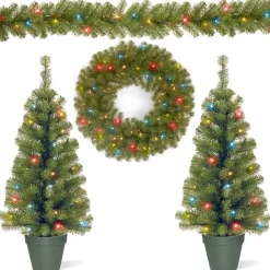 New Kirklands Home Pre-Lit Multicolor 4-pc. Christmas ery Set Green