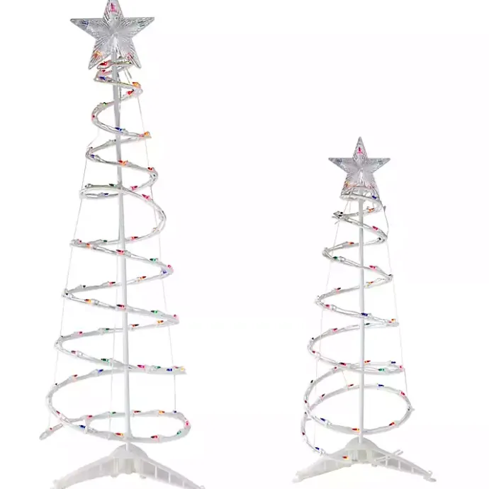 Sale Kirklands Home Pre-Lit Multicolor White Spiral Trees, Set of 2