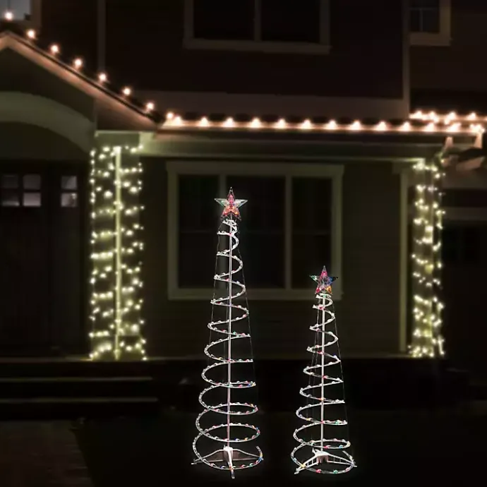 Sale Kirklands Home Pre-Lit Multicolor White Spiral Trees, Set of 2