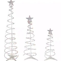 New Kirklands Home Pre-Lit Multicolor White Spiral Trees, Set of 3