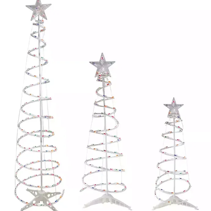 New Kirklands Home Pre-Lit Multicolor White Spiral Trees, Set of 3