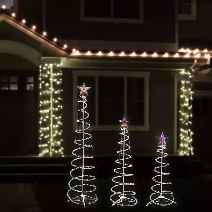 New Kirklands Home Pre-Lit Multicolor White Spiral Trees, Set of 3