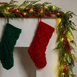 Outlet Kirklands Home Pre-Lit Norfolk Red Berry Garland Green