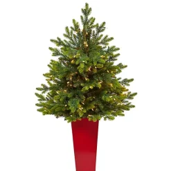 Discount Kirklands Home Pre-Lit North Carolina Fir Tree in Red Planter