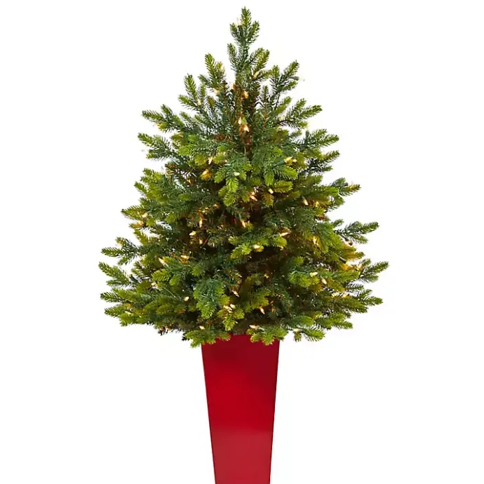 Discount Kirklands Home Pre-Lit North Carolina Fir Tree in Red Planter