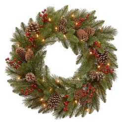 Clearance Kirklands Home Pre-Lit Pine Cone Bristle Berry Christmas Wreath
