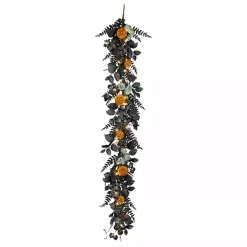 Outlet Kirklands Home Pre-Lit Pumpkin and Black Leaf Garland