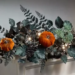 Outlet Kirklands Home Pre-Lit Pumpkin and Black Leaf Garland