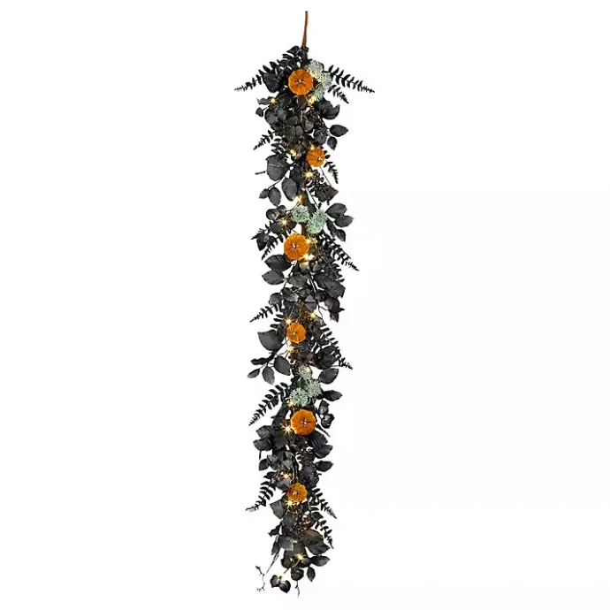 Outlet Kirklands Home Pre-Lit Pumpkin and Black Leaf Garland
