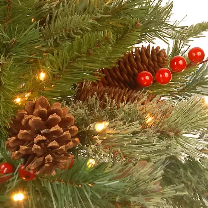 Discount Kirklands Home Pre-lit Real Touch Pine and Berry Wreath Green