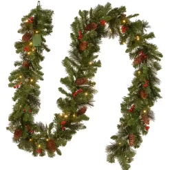 Clearance Kirklands Home Pre-Lit Red Berry and Cone Spruce Garland