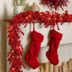 Online Kirklands Home Pre-Lit Berry Christmas Garland Red