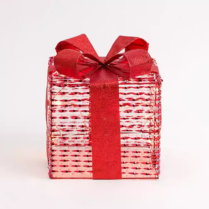 Hot Kirklands Home Pre-Lit Iridescent Christmas Gift Box, 8 in. Red