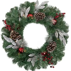 Online Kirklands Home Pre-Lit Silver Leaf and Pine Wreath Green