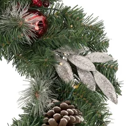 Online Kirklands Home Pre-Lit Silver Leaf and Pine Wreath Green