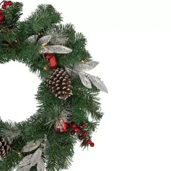 Online Kirklands Home Pre-Lit Silver Leaf and Pine Wreath Green