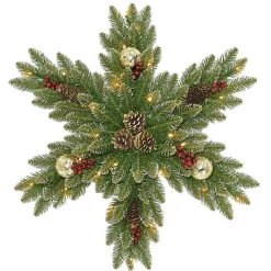 Sale Kirklands Home Pre-Lit Snow Sprinkled Christmas Snowflake Wreath Green
