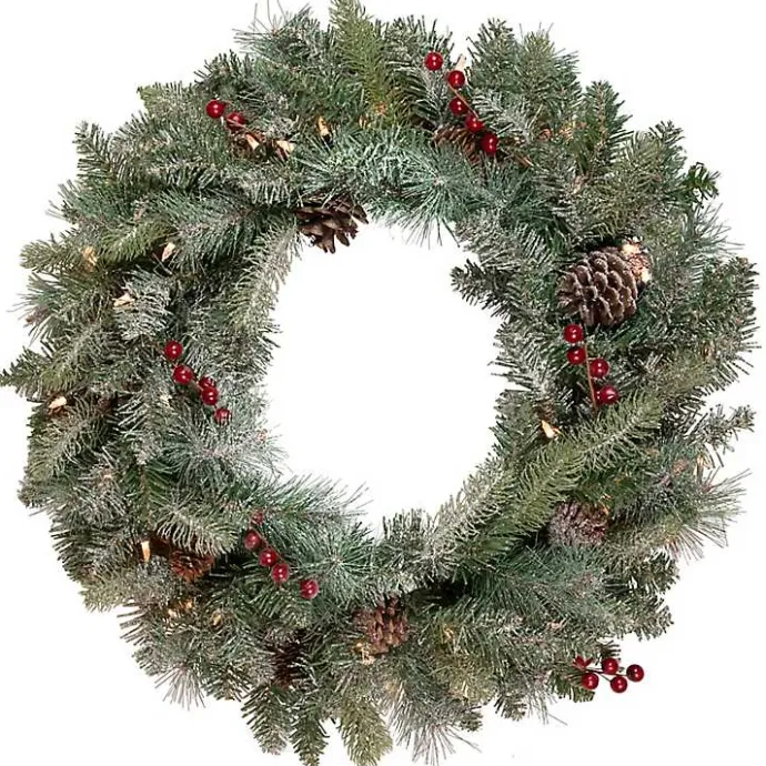 Outlet Kirklands Home Pre-Lit Snowy Waterloo Pine Wreath Green
