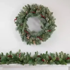 Outlet Kirklands Home Pre-Lit Snowy Waterloo Pine Wreath Green