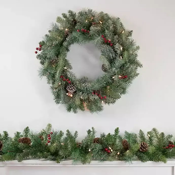 Outlet Kirklands Home Pre-Lit Snowy Waterloo Pine Wreath Green