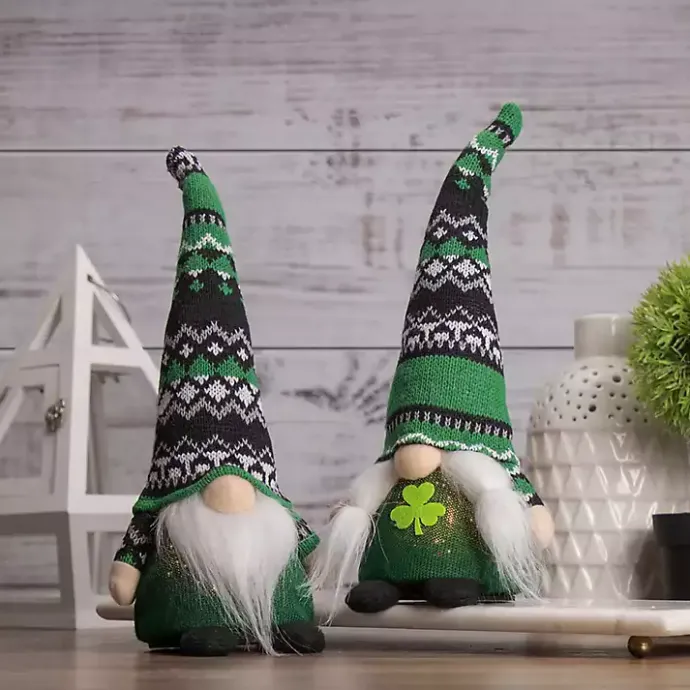 New Kirklands Home Pre-Lit St. Patrick's Day Girl Gnome Figurine