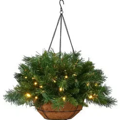 Sale Kirklands Home Pre-Lit Tiffany Fir Christmas Hanging Basket Green