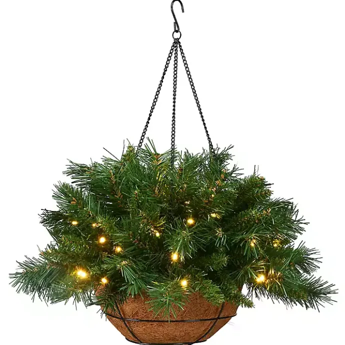 Sale Kirklands Home Pre-Lit Tiffany Fir Christmas Hanging Basket Green