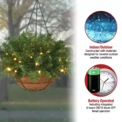 Sale Kirklands Home Pre-Lit Tiffany Fir Christmas Hanging Basket Green