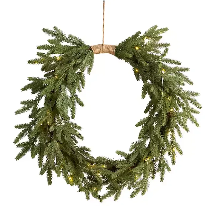 Clearance Kirklands Home Pre-Lit Twine Bound Pine Branch Wreath Green