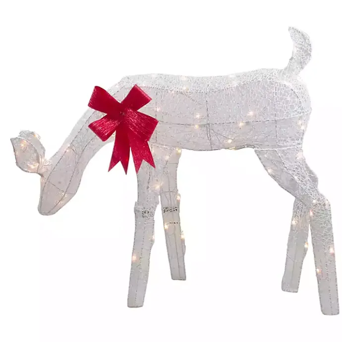 Discount Kirklands Home Pre-Lit White Mesh Red Bow Christmas Reindeer