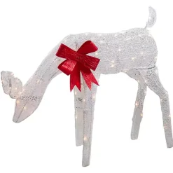 Discount Kirklands Home Pre-Lit White Mesh Red Bow Christmas Reindeer